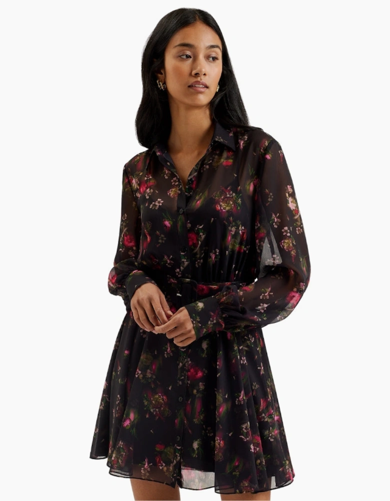 Ted Baker Ebene Collared Printed Button Down Black Dress