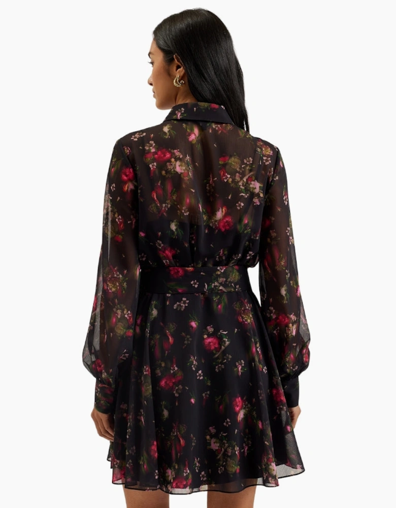 Ted Baker Ebene Collared Printed Button Down Black Dress