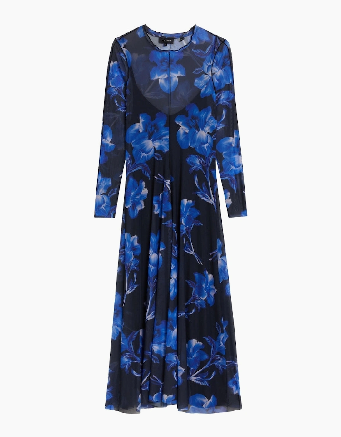 Women's Ted Baker Rozeen Mesh Long Sleeve Printed Blue Midi Dress - Size: 6