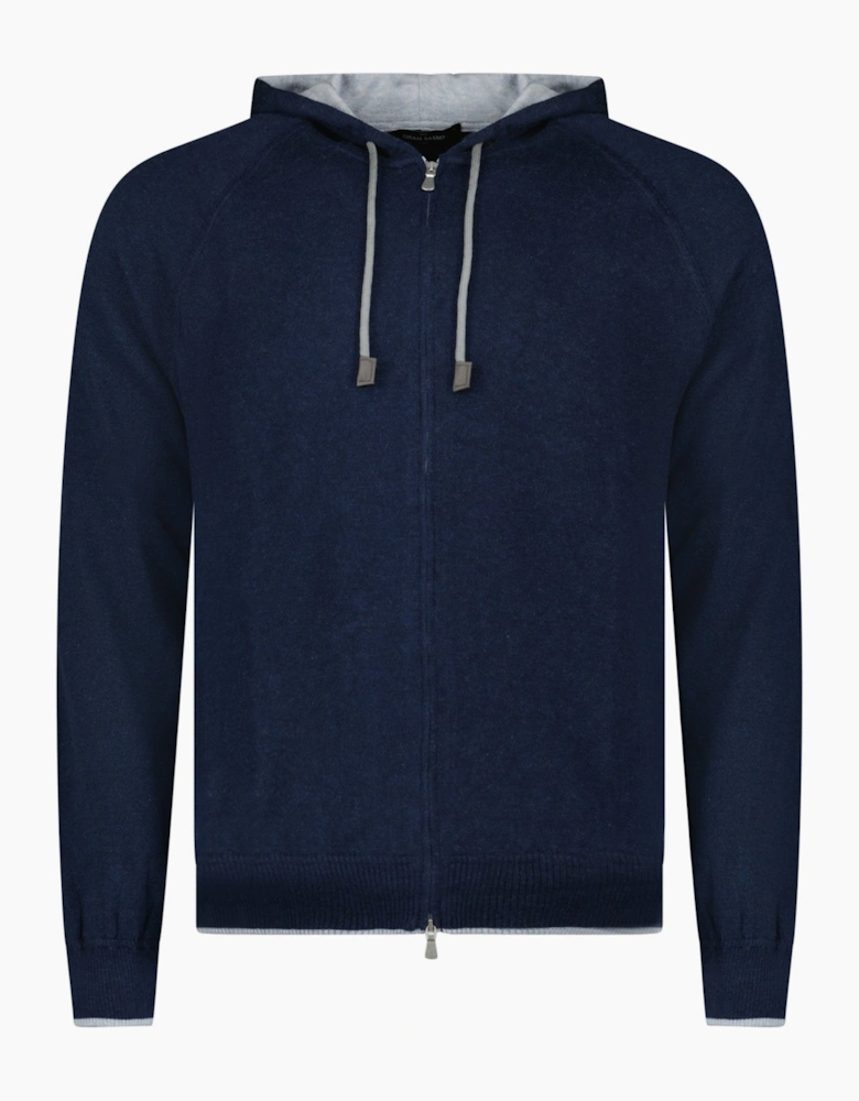 Gran Sasso Cotton-Cashmere Zip Hoodie in Navy