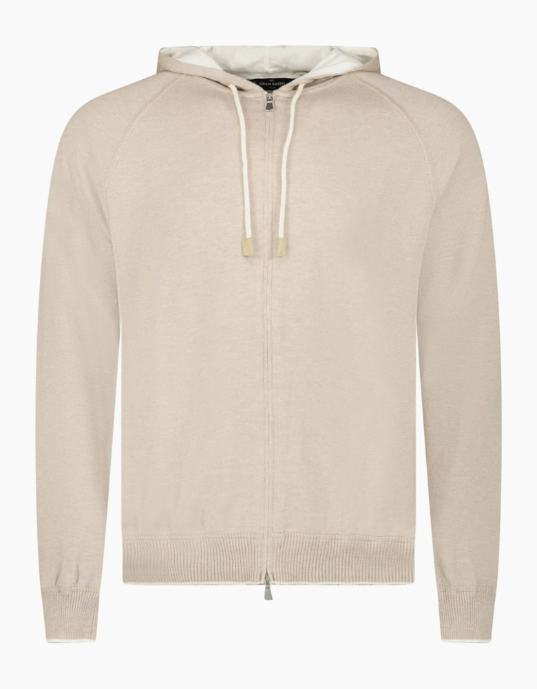 Gran Sasso Cotton-Cashmere Zip Hoodie in Beige