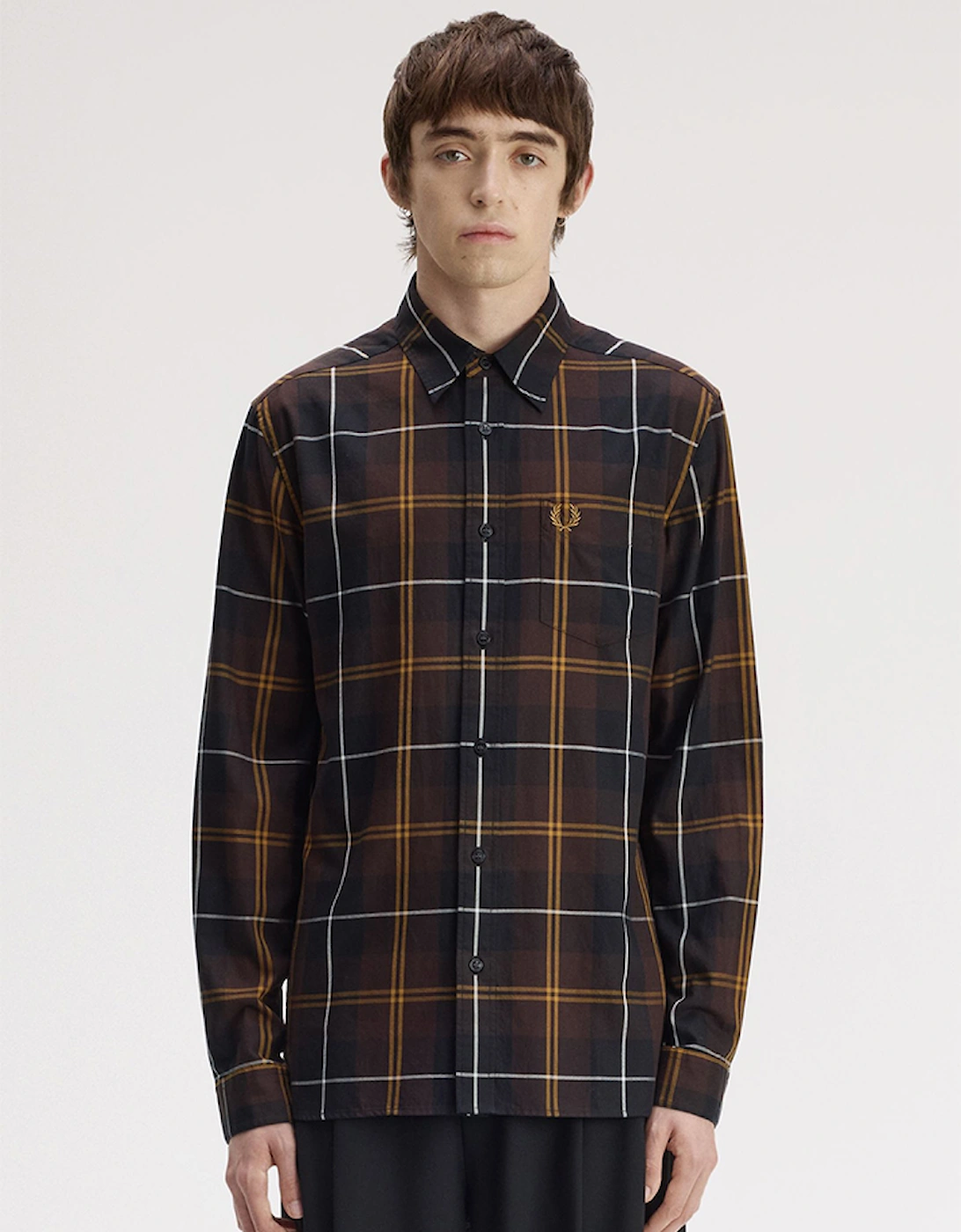 Fred Perry Men's Rich Brown Twill Tartan Shirt - Size 42/Regular