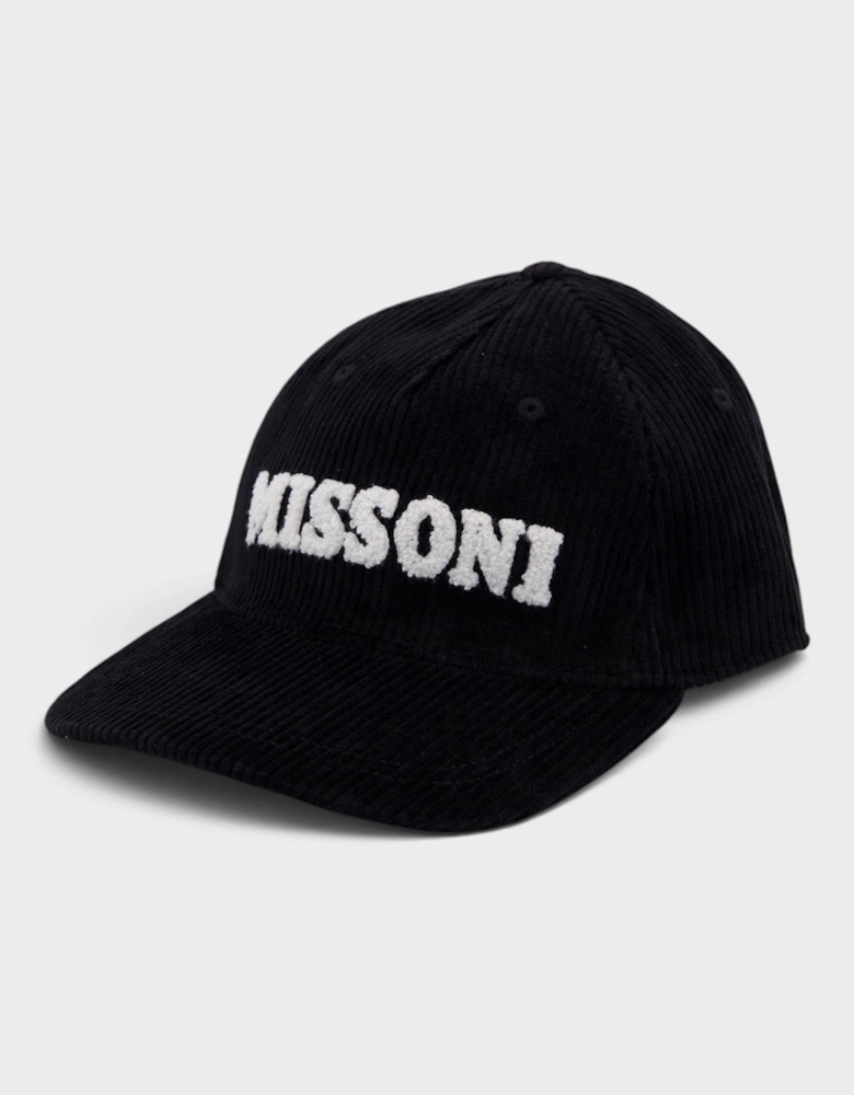 Corduroy Tufted Logo Cap Black White