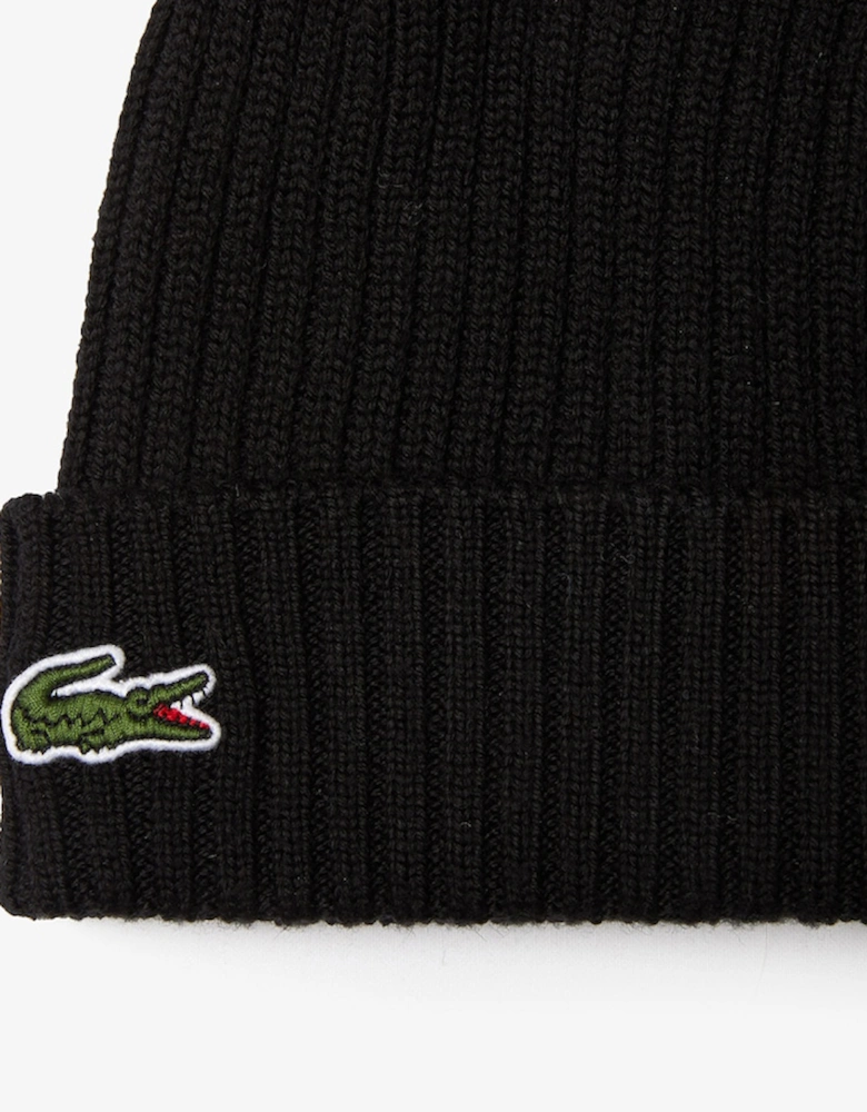 Lacoste Men's Rib Knit Brushed Wool Beanie