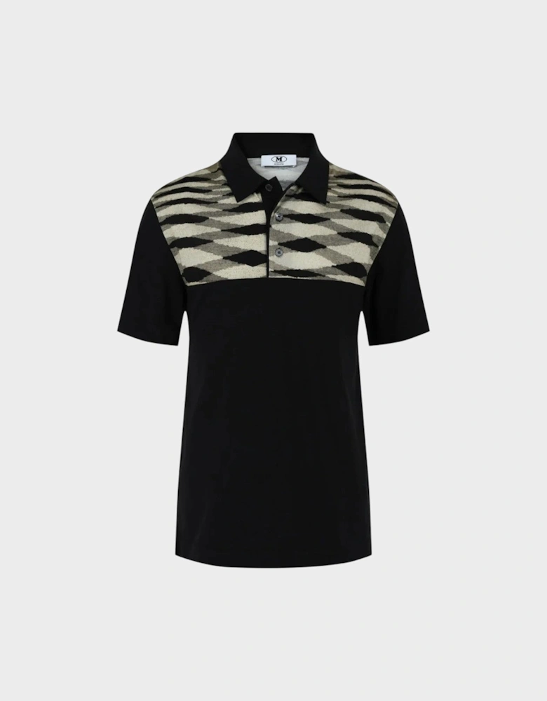 Contrasting-Collar Polo Shirt With Geometric Motifs Black