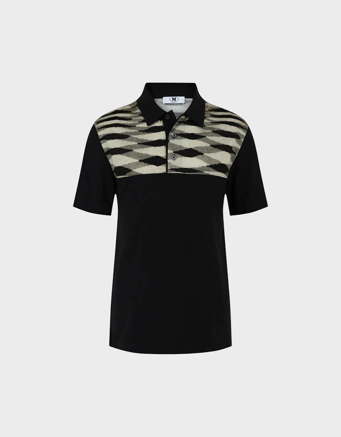 Contrasting-Collar Polo Shirt With Geometric Motifs Black