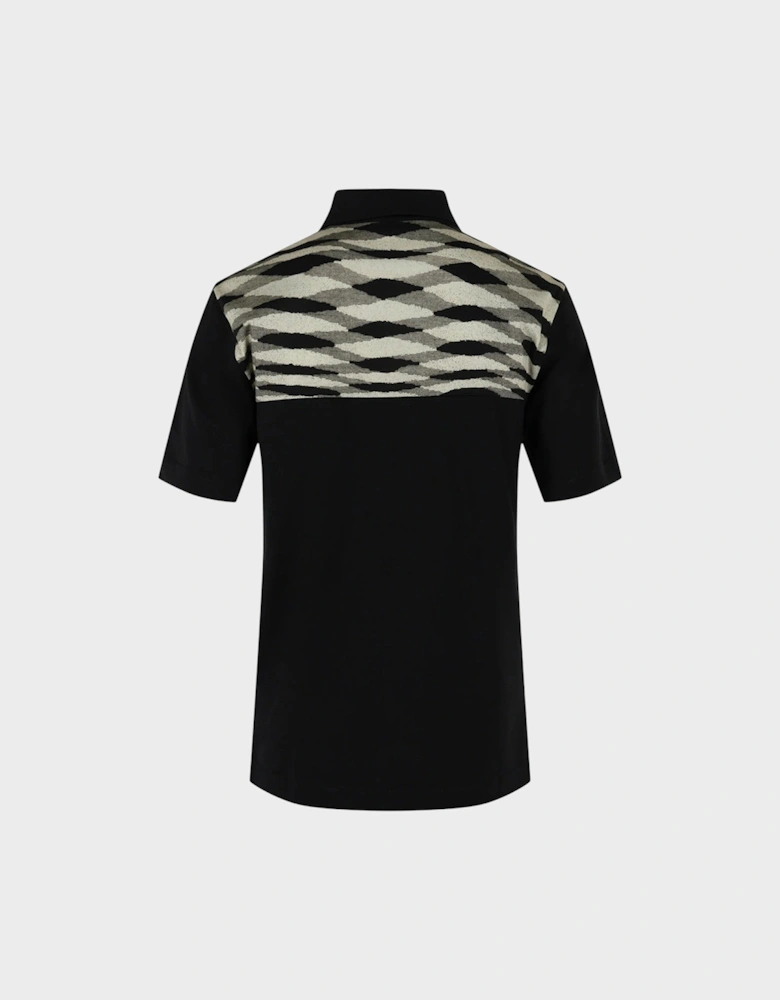 Contrasting-Collar Polo Shirt With Geometric Motifs Black