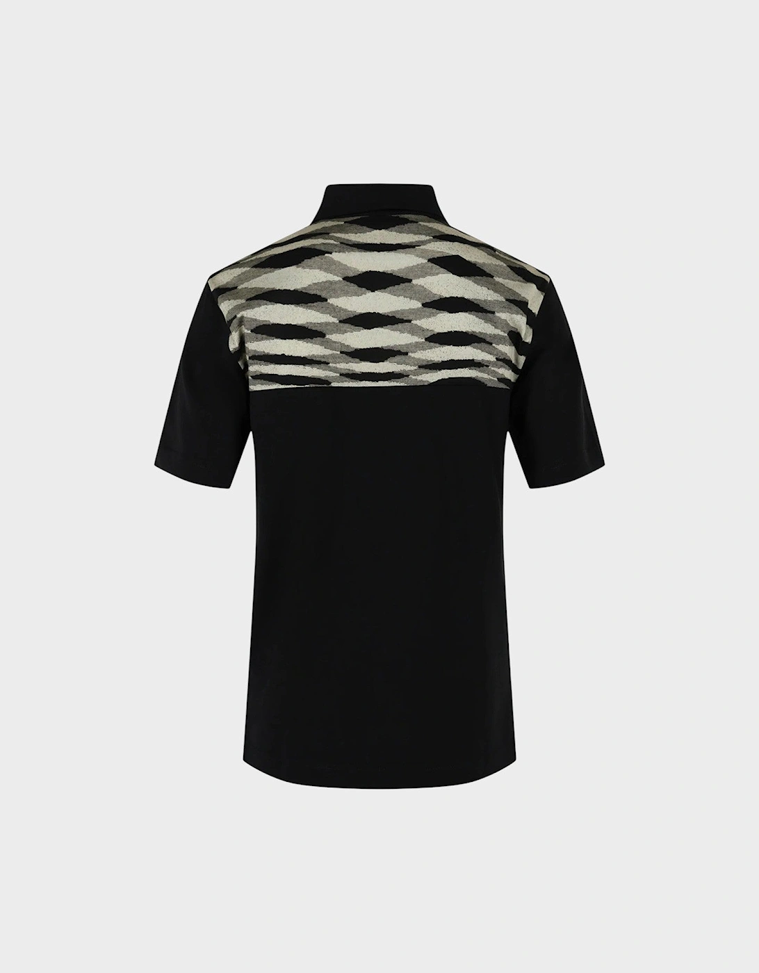 Contrasting-Collar Polo Shirt With Geometric Motifs Black