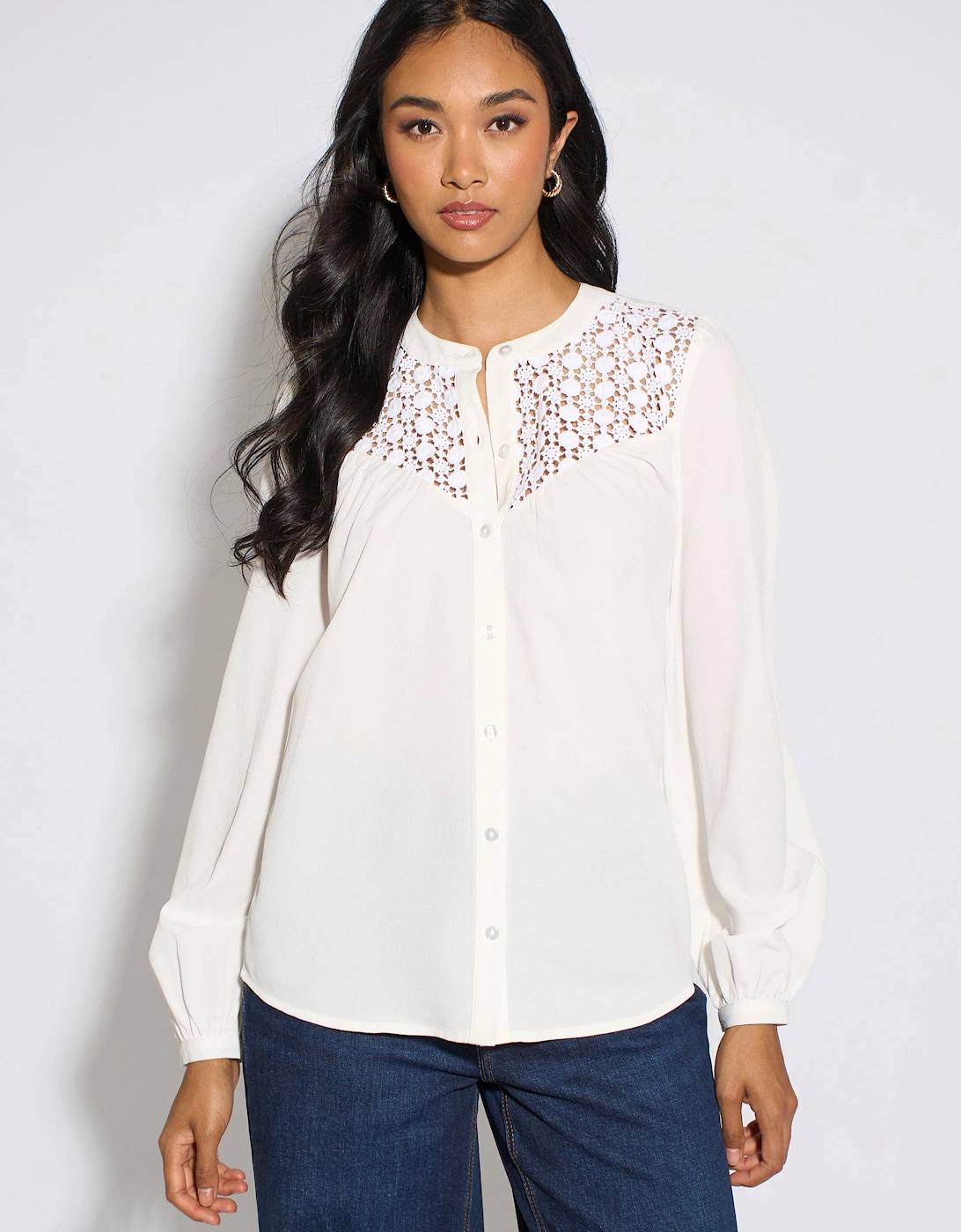 White Long Sleeve Broderie Cotton Top Blouse