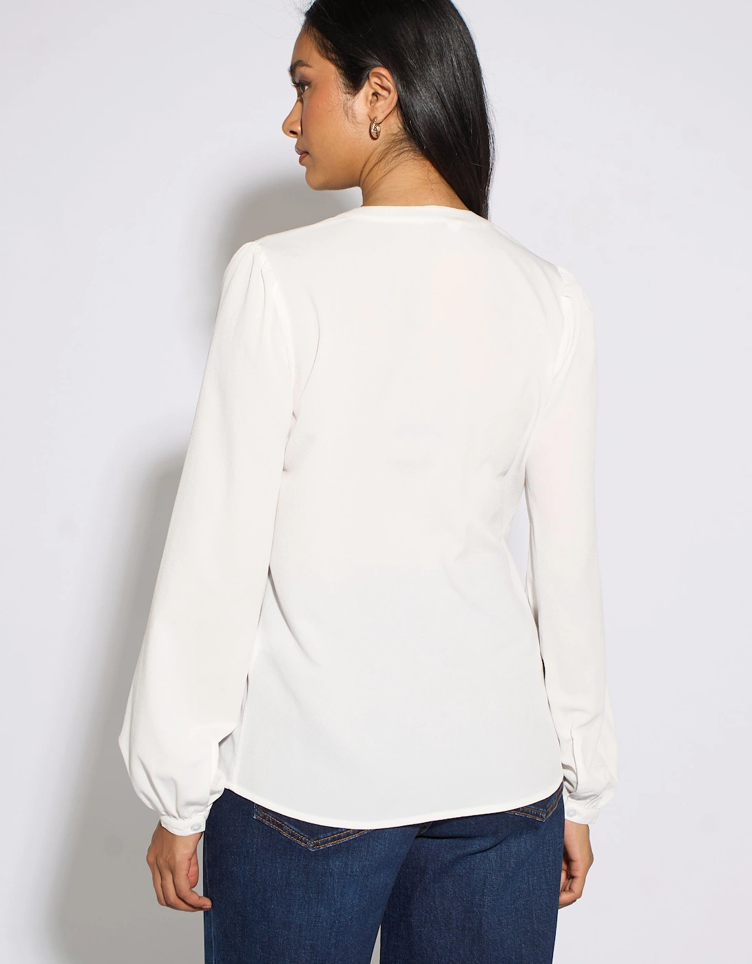 White Long Sleeve Broderie Cotton Top Blouse