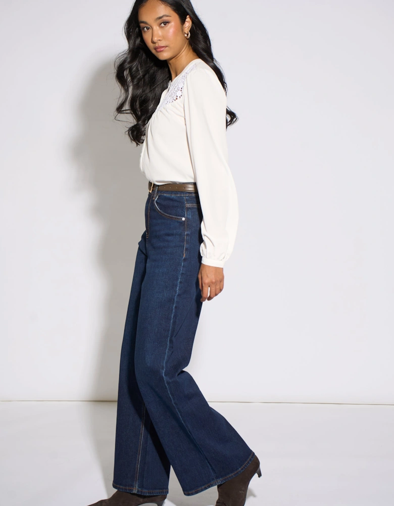 White Long Sleeve Broderie Cotton Top Blouse