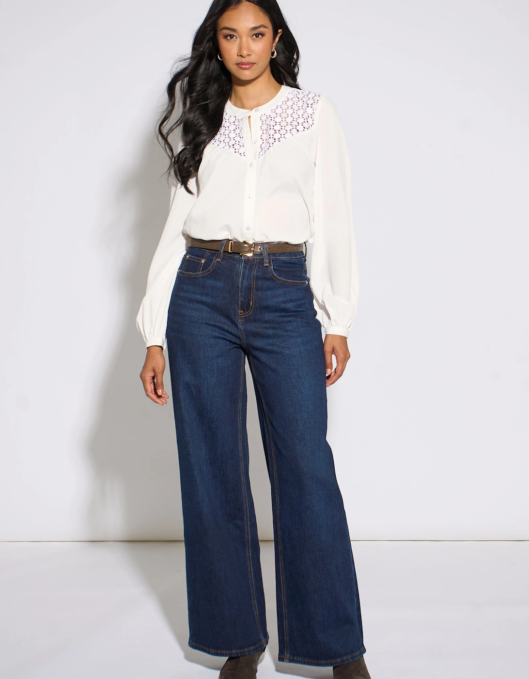 White Long Sleeve Broderie Cotton Top Blouse
