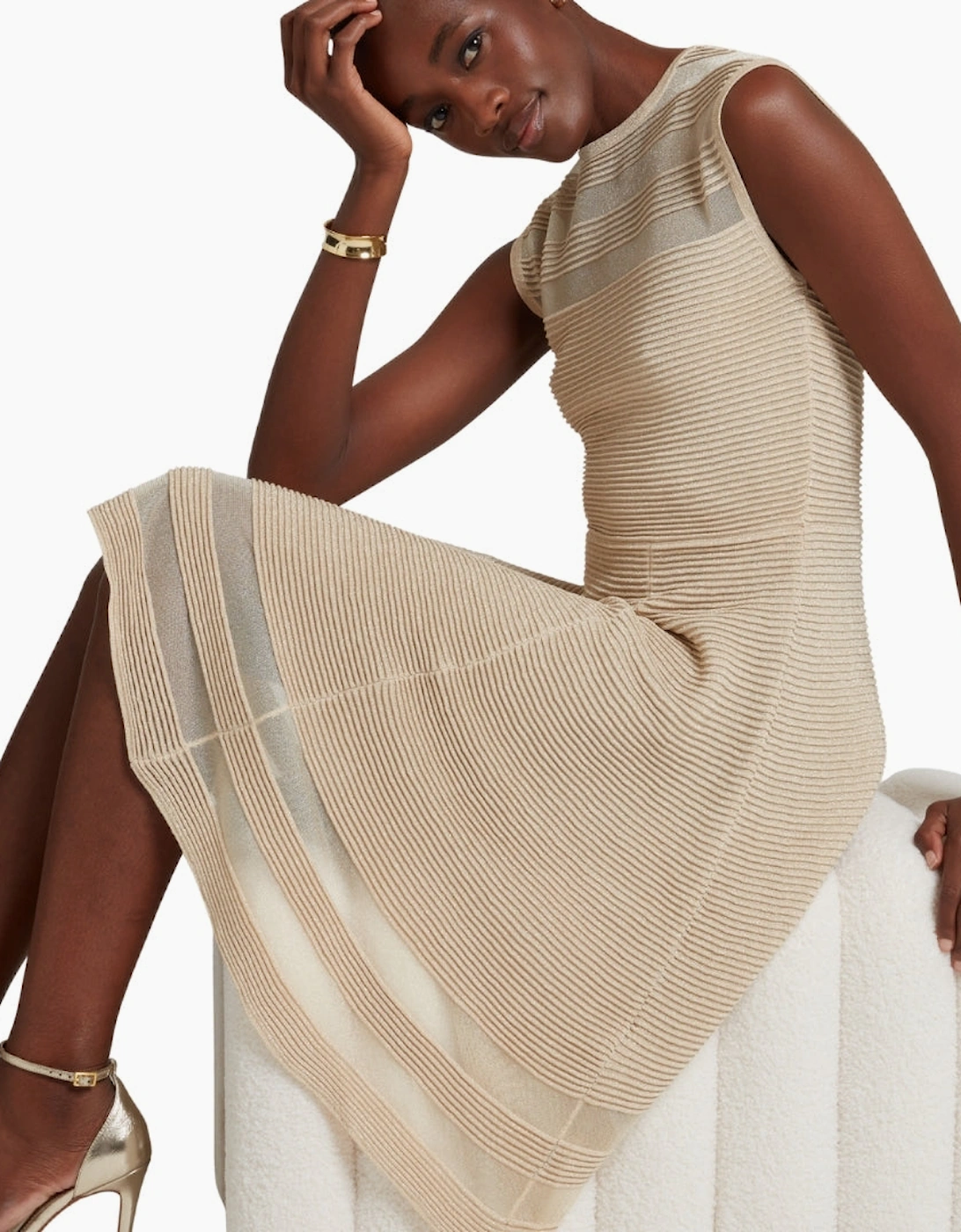 Ted Baker Saalli Knitted Natural Skater Dress With Invisible Pane