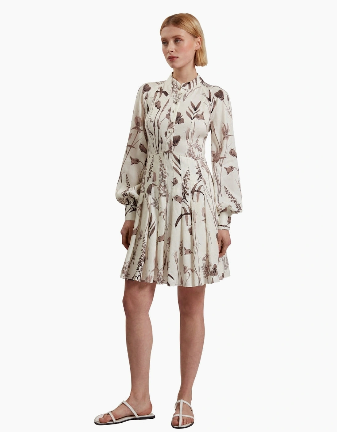 Ted Baker Eloisa Linen Silk Pleated Ivory Mini Dress