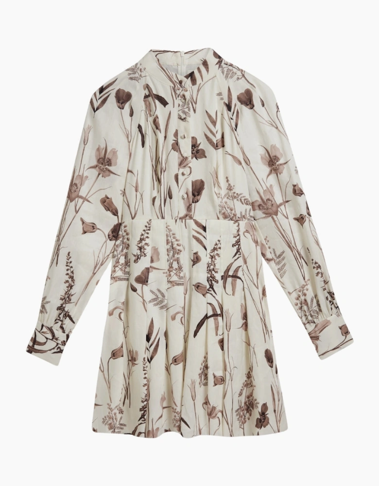 Ted Baker Eloisa Linen Silk Pleated Ivory Mini Dress