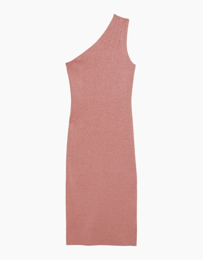 Ted Baker Kaleyy One Shoulder Lurex Knit Midi Pale Pink Dress