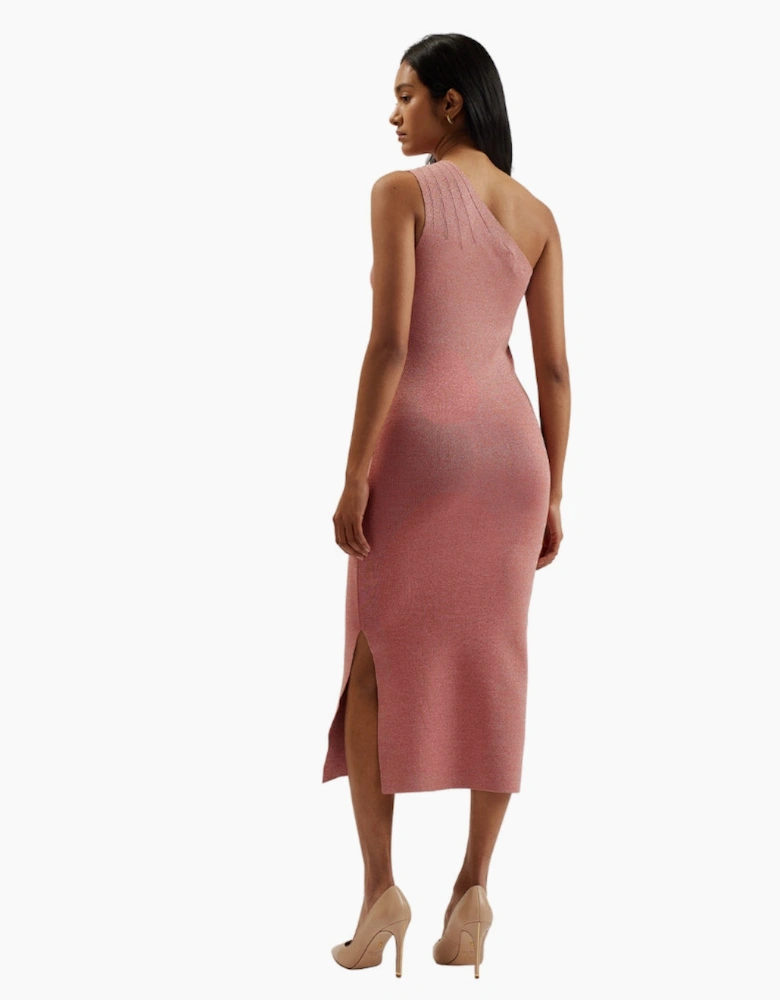 Ted Baker Kaleyy One Shoulder Lurex Knit Midi Pale Pink Dress