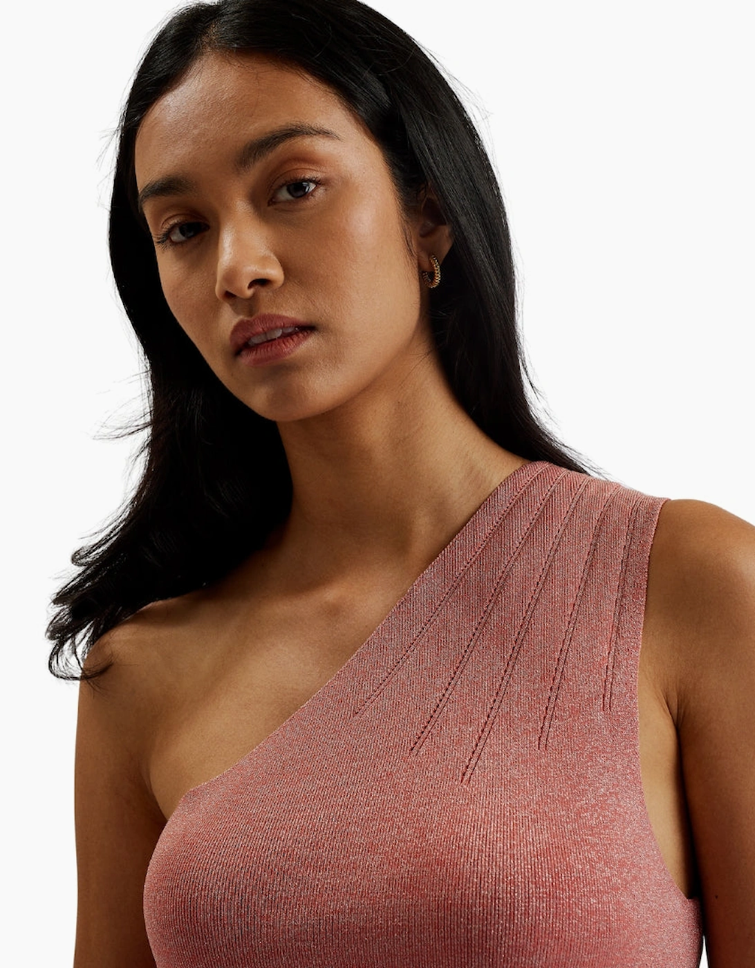 Ted Baker Kaleyy One Shoulder Lurex Knit Midi Pale Pink Dress