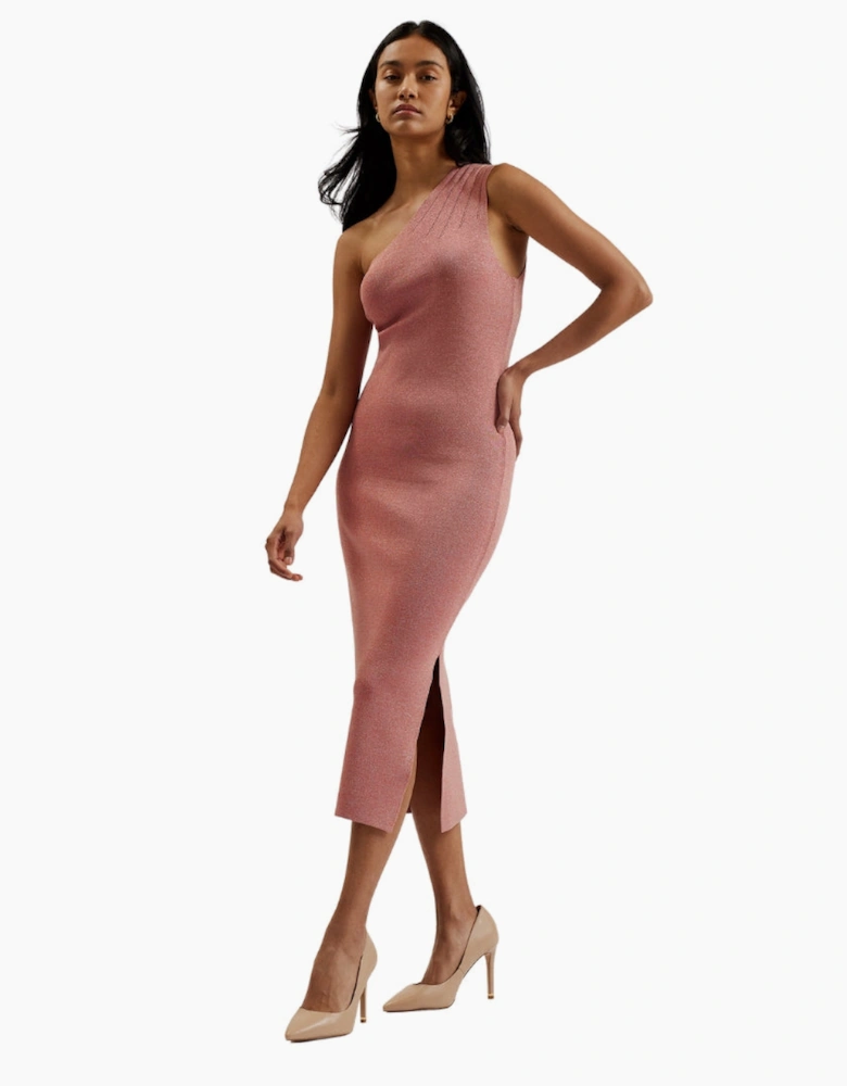 Ted Baker Kaleyy One Shoulder Lurex Knit Midi Pale Pink Dress