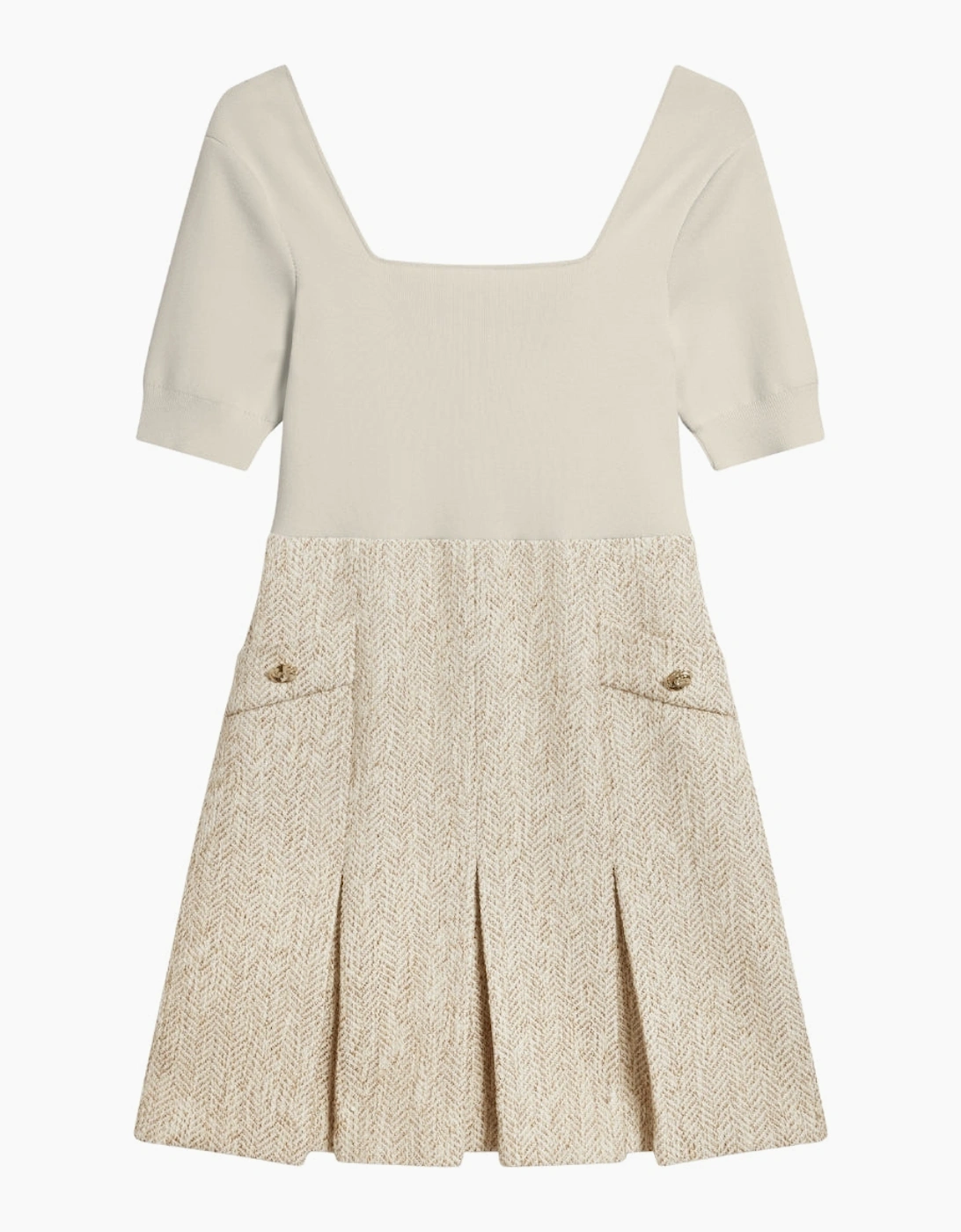 Ted Baker Vulpad Knit Bodice Boucle Ivory Mini Dress