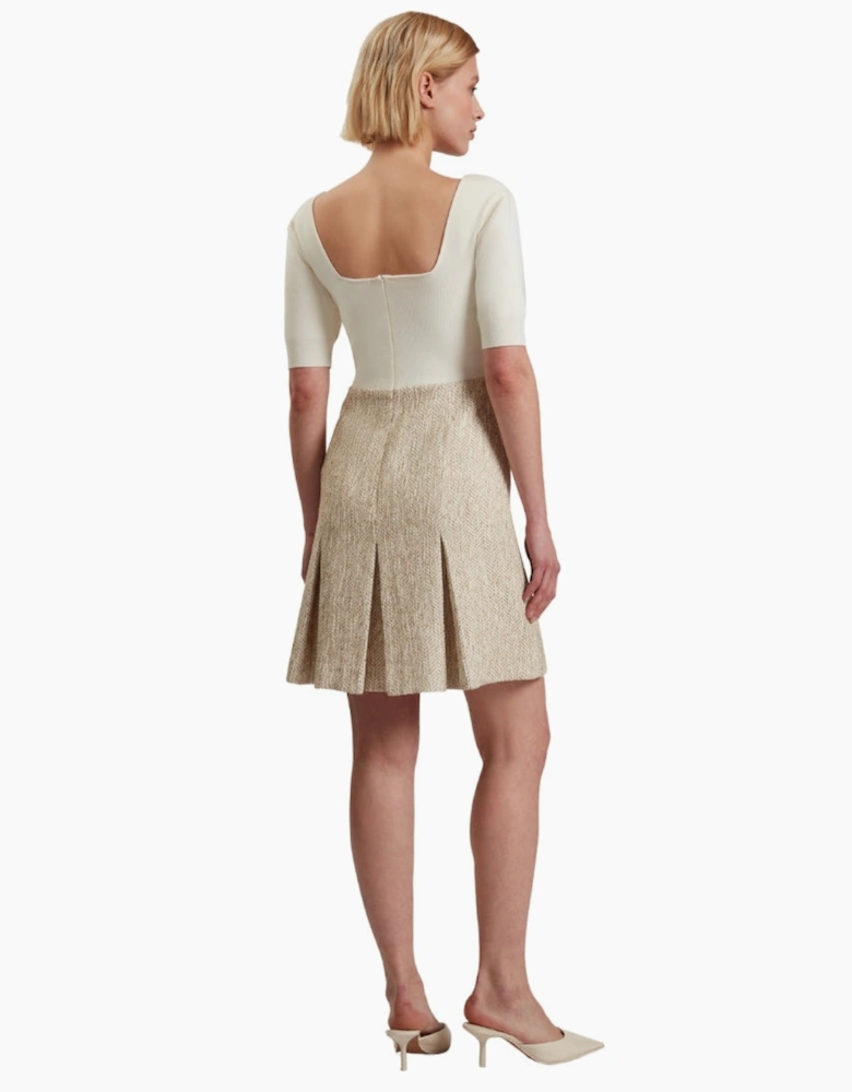 Ted Baker Vulpad Knit Bodice Boucle Ivory Mini Dress