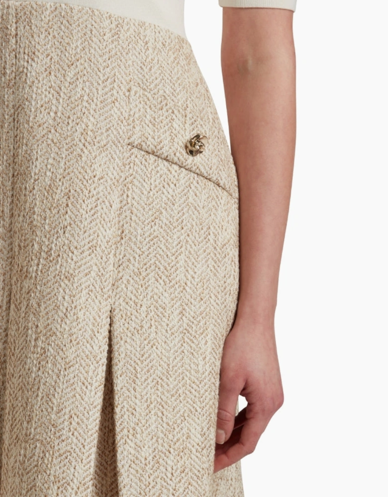 Ted Baker Vulpad Knit Bodice Boucle Ivory Mini Dress