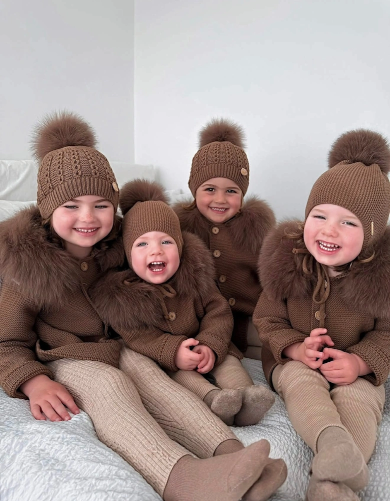Chocolate Brown Knit Real Fur Trim Cardigan