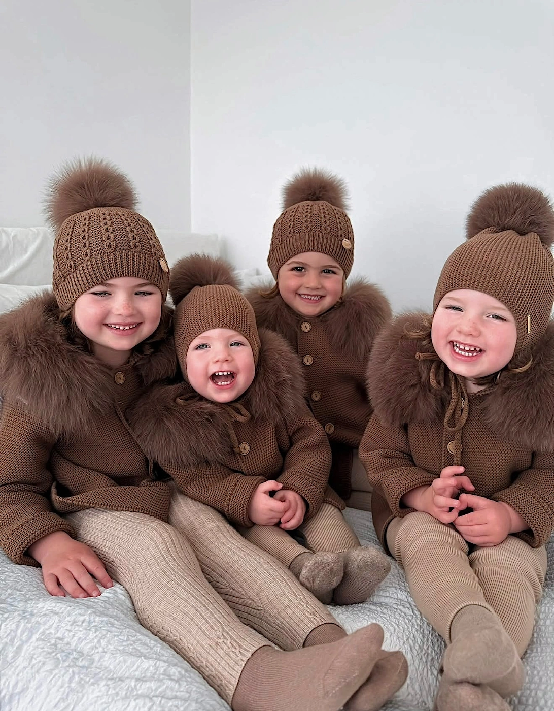 Chocolate Brown Knit Real Fur Trim Cardigan