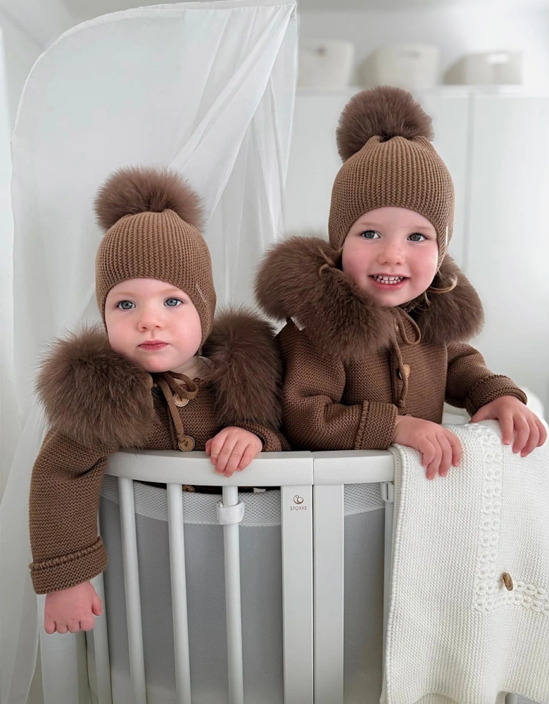 Chocolate Brown Knit Real Fur Trim Cardigan