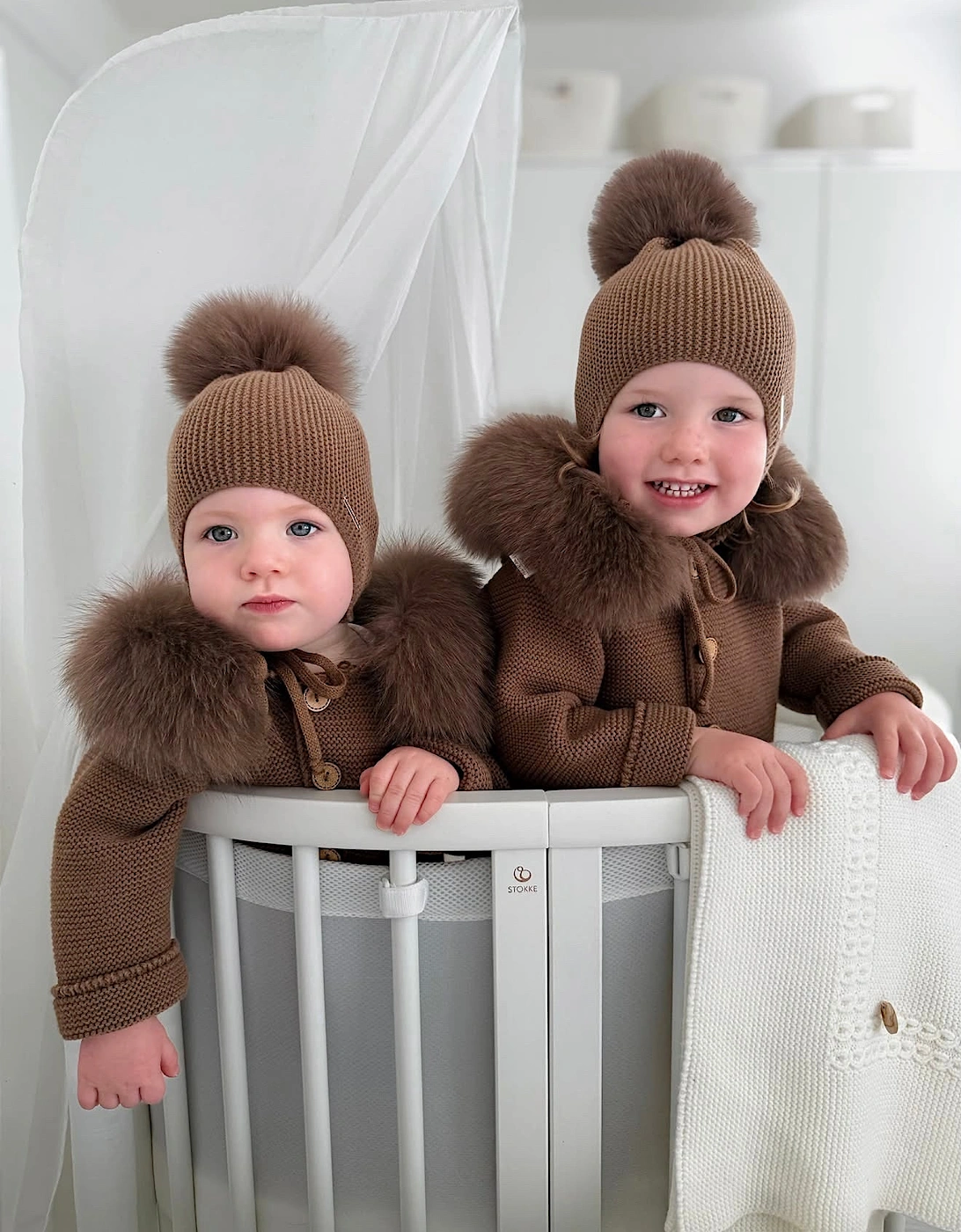 Chocolate Brown Knit Real Fur Trim Cardigan
