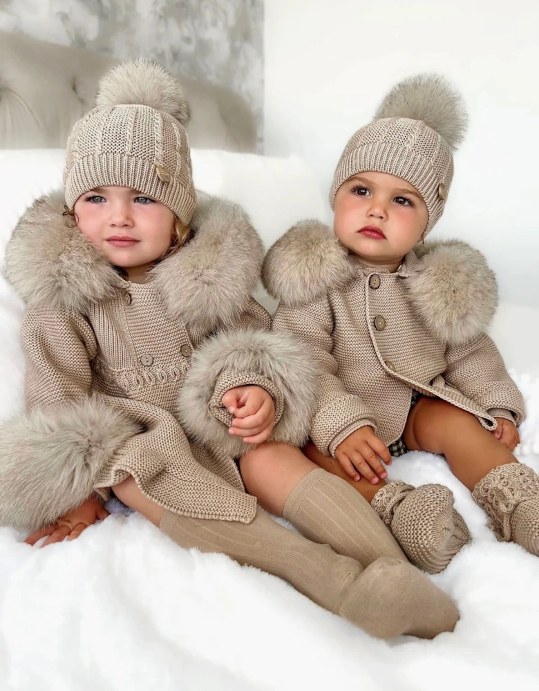 Deep Sand Knit Real Fur Cable Hat