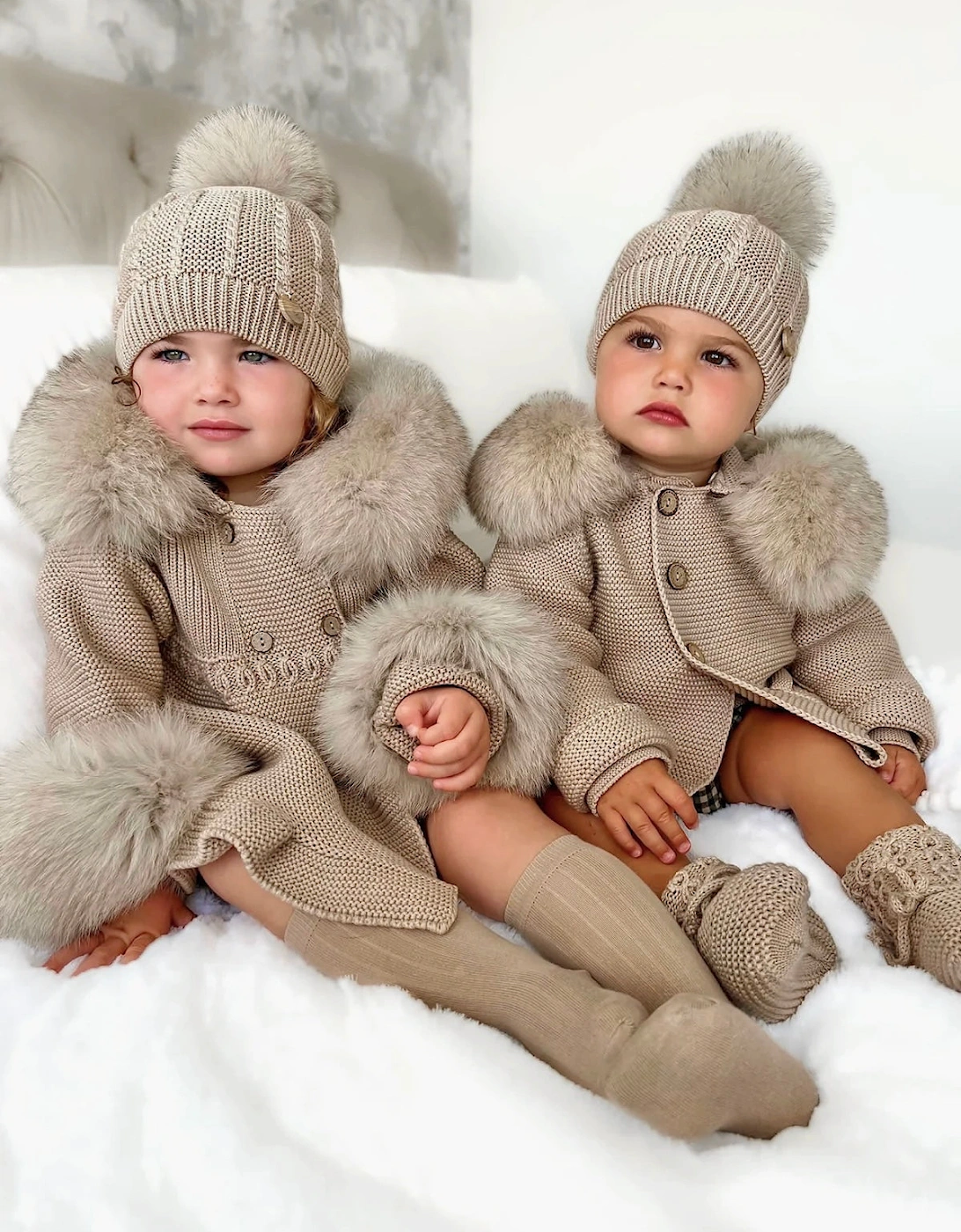 Deep Sand Knit Real Fur Cable Hat