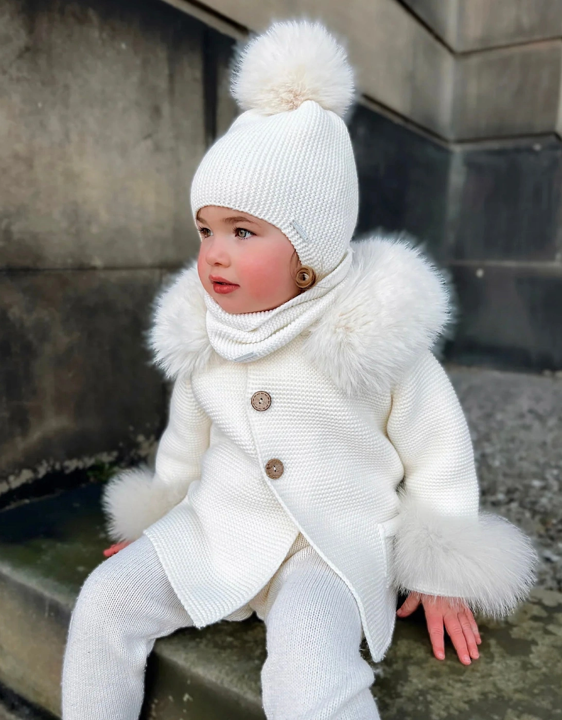 Ivory Knit Real Fur Tie Hat