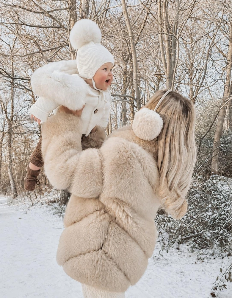 Ivory Knit Real Fur Tie Hat