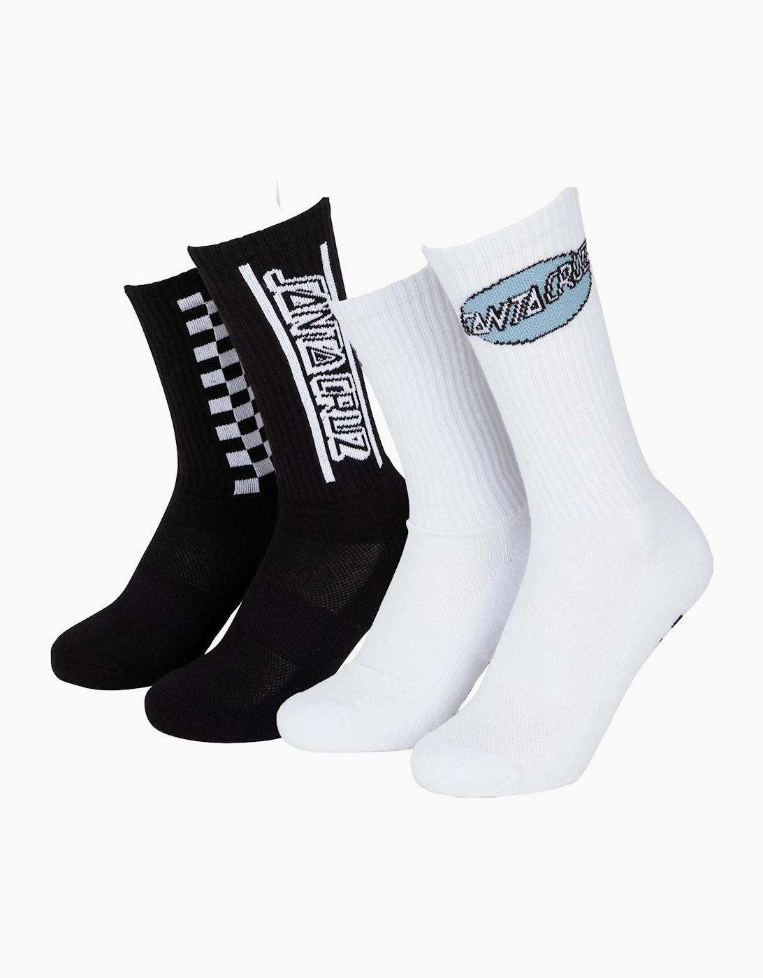 Santa Cruz Mens Finish Line 2 Pack Crew Socks - Black & White - 8-11