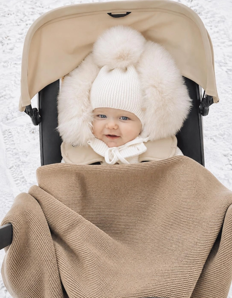 Ivory Knit Real Fur Tie Hat