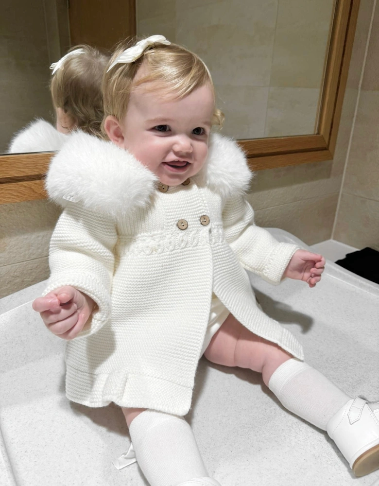 Ivory Knit Faux Fur Trim Cardigan