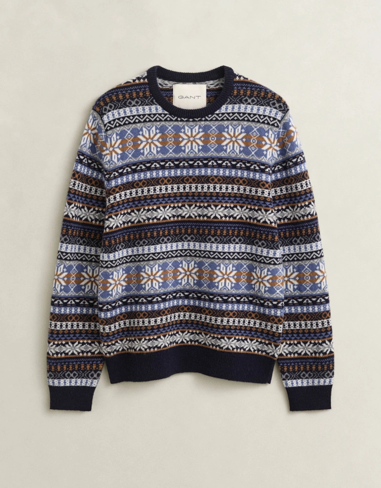 GANT Mens Fair Isle Crew Neck Sweater - 433 Evening Blue