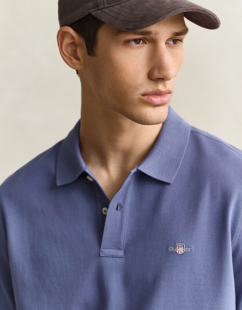 GANT Mens Regular Fit Short Sleeve Shield Logo Pique Polo - 476 Blue Horizon