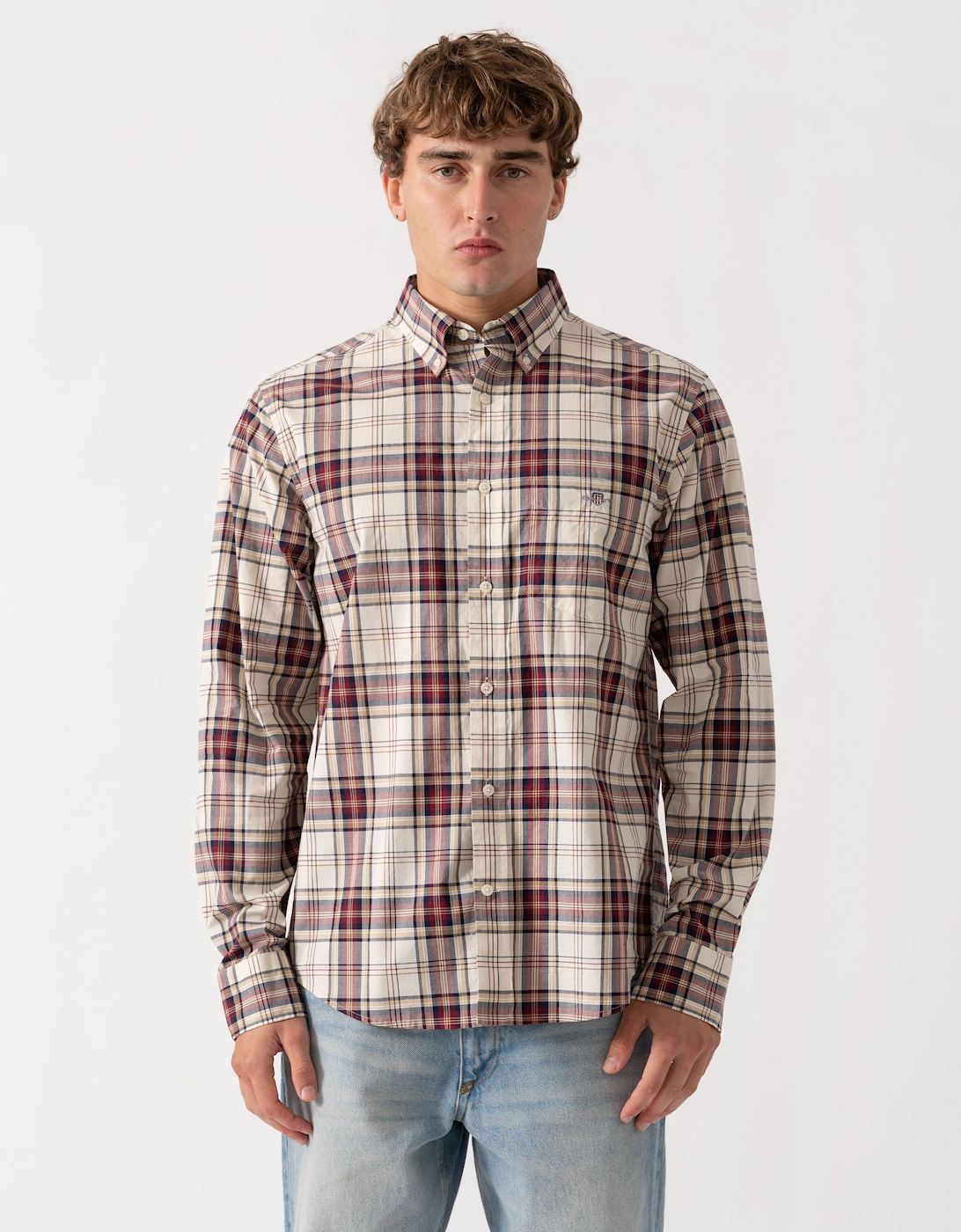 Gant Men's Deep Grape Wine Regular Fit Poplin Check Shirt - 676 - Size 42/Regular