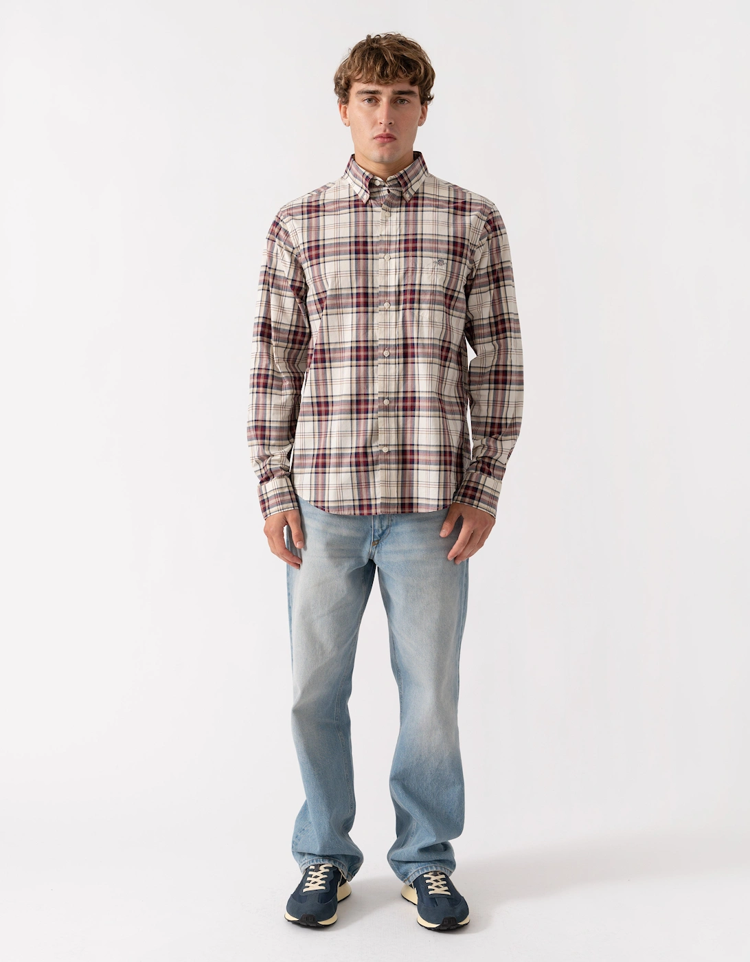 GANT Mens Regular Fit Poplin Check Shirt - 676 Deep Grape Wine