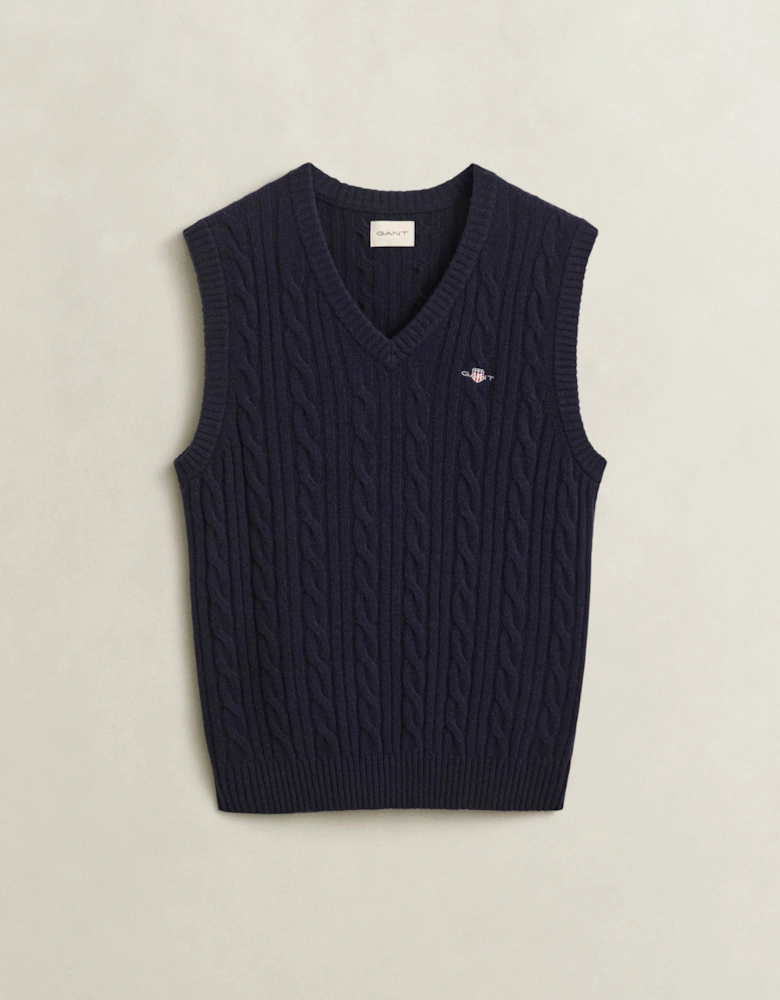 GANT Mens Lambswool Cable Knit Tank Top - 433 Evening Blue