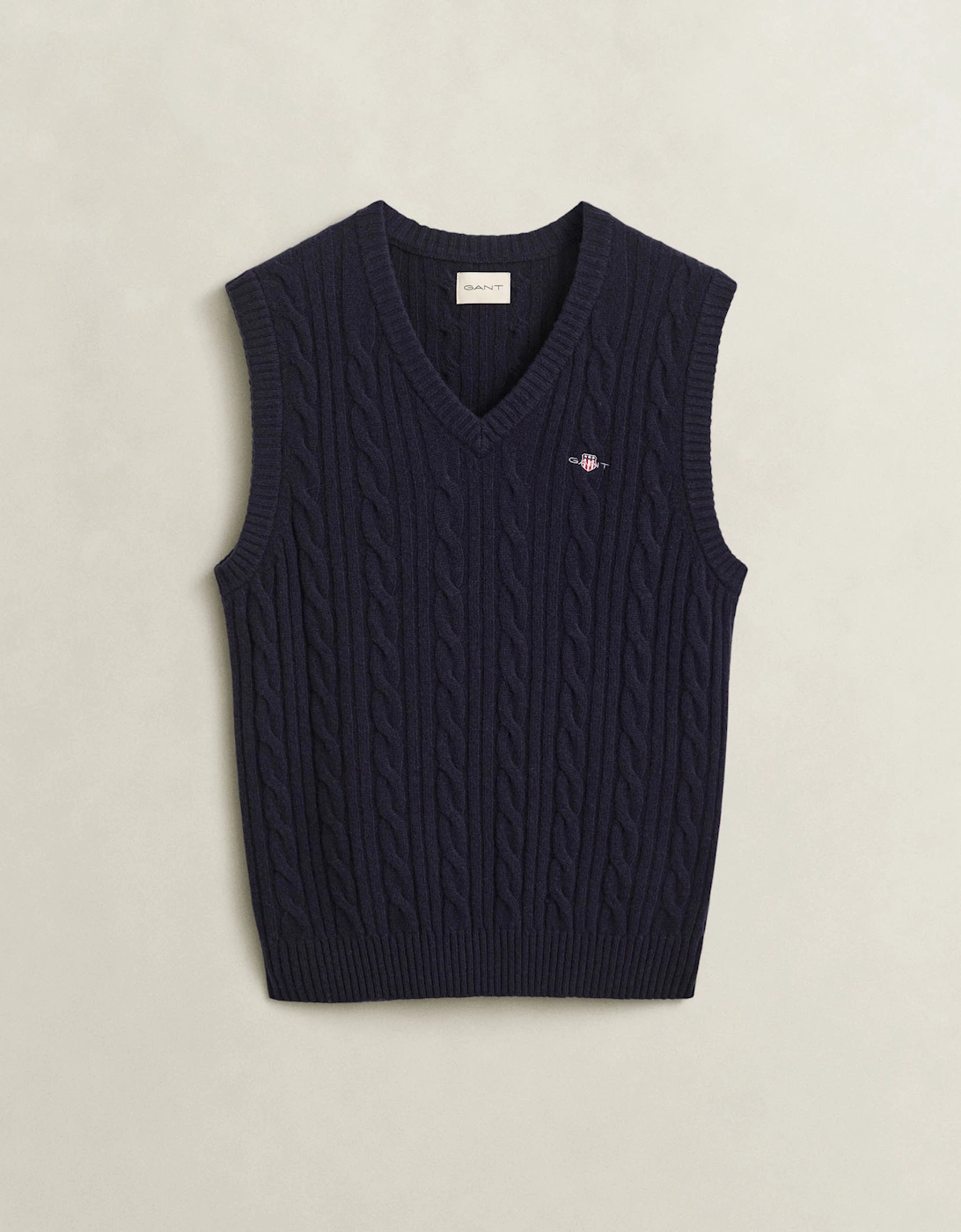 GANT Mens Lambswool Cable Knit Tank Top - 433 Evening Blue