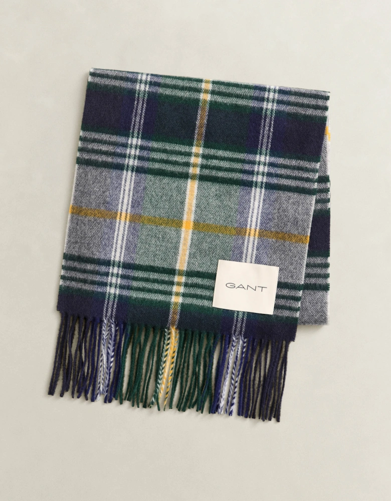 GANT Mens Checked Wool Scarf - 410 Marine