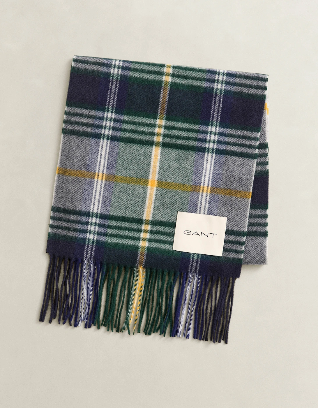 Gant Men's Navy Checked Wool Scarf - 410 Marine - Size One Size