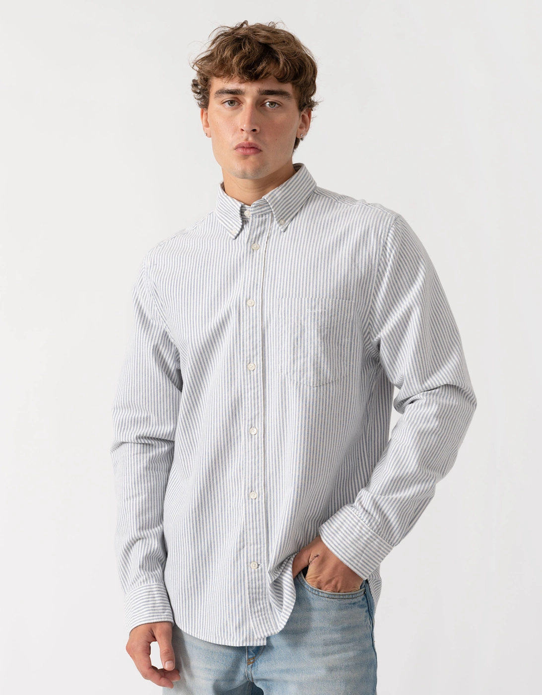 GANT Mens Regular Fit Brushed Oxford Stripe Shirt - 435 Crisp Blue
