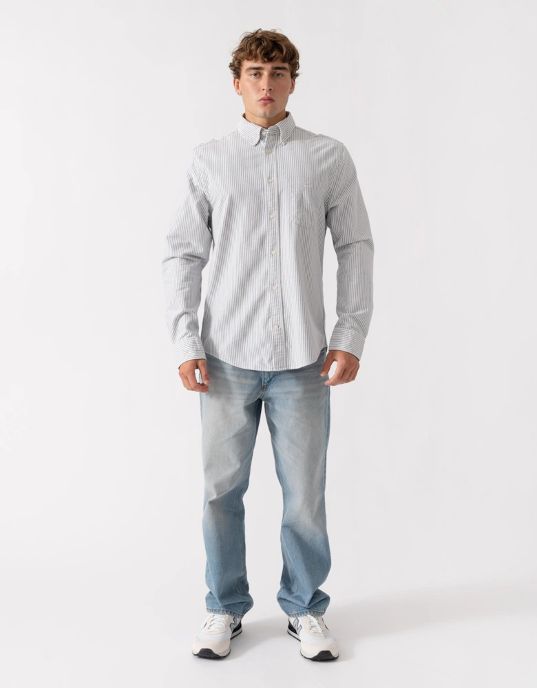 GANT Mens Regular Fit Brushed Oxford Stripe Shirt - 435 Crisp Blue