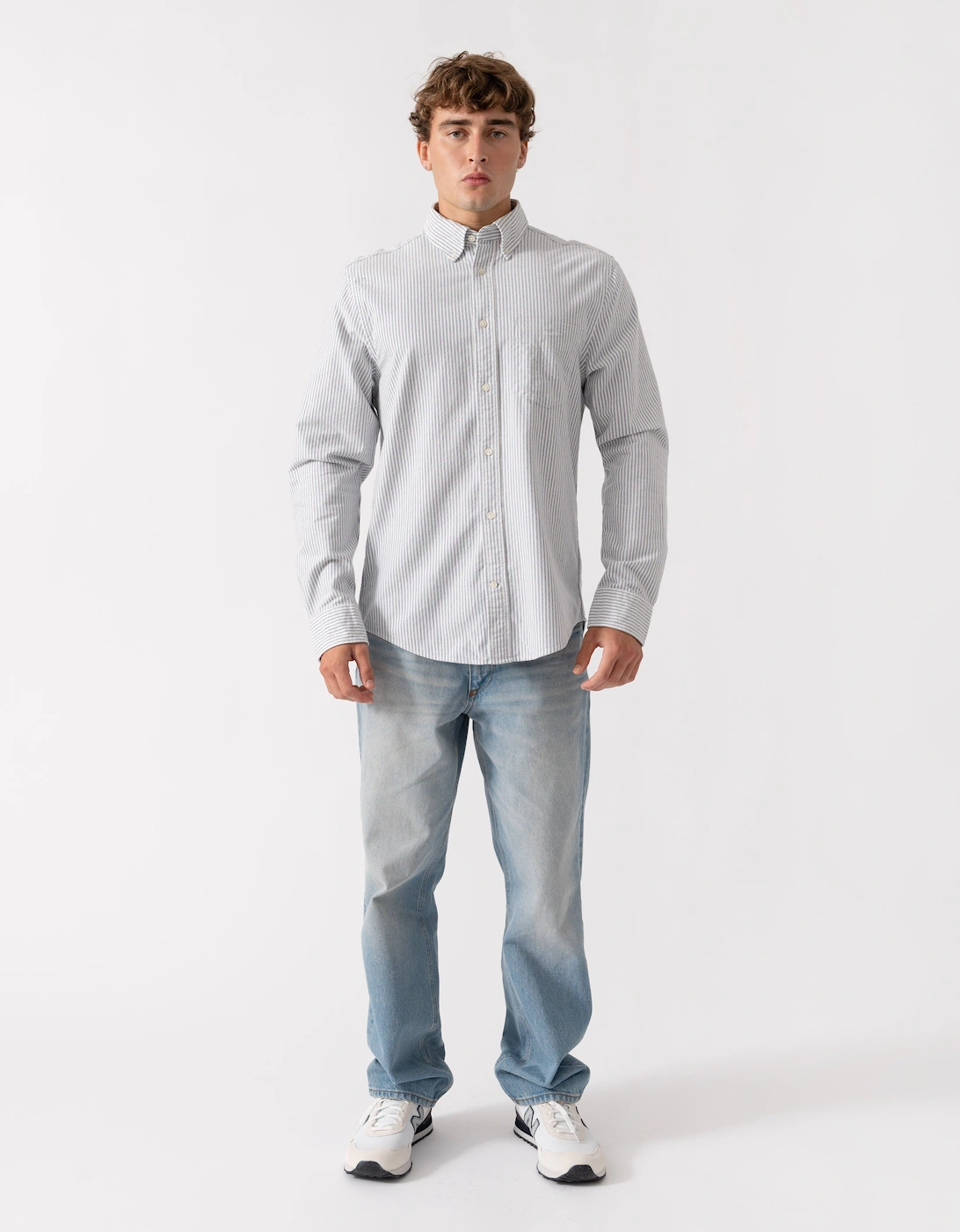 GANT Mens Regular Fit Brushed Oxford Stripe Shirt - 435 Crisp Blue