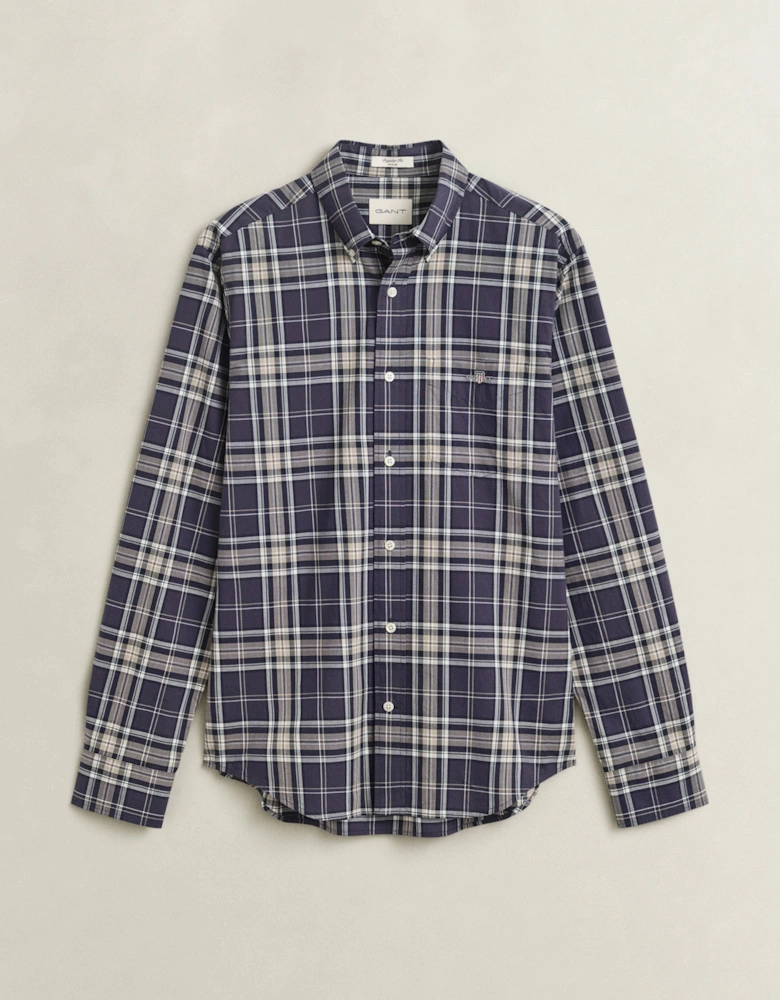 GANT Mens Regular Fit Poplin Check Shirt - 251 Mist Taupe