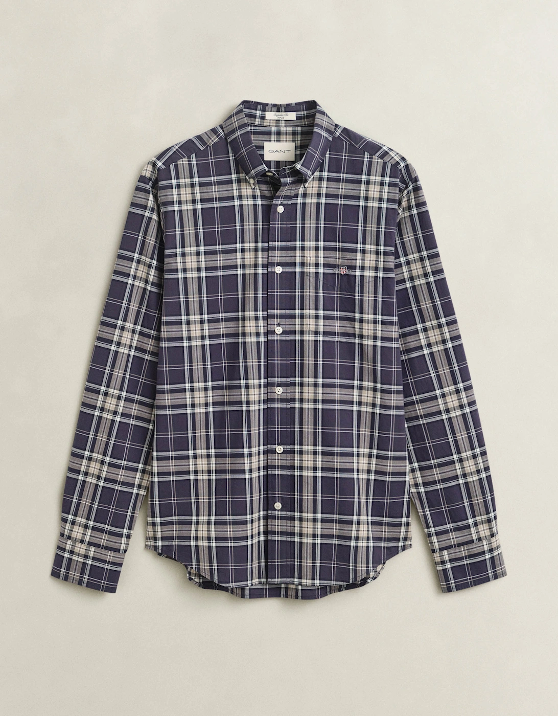 GANT Mens Regular Fit Poplin Check Shirt - 251 Mist Taupe